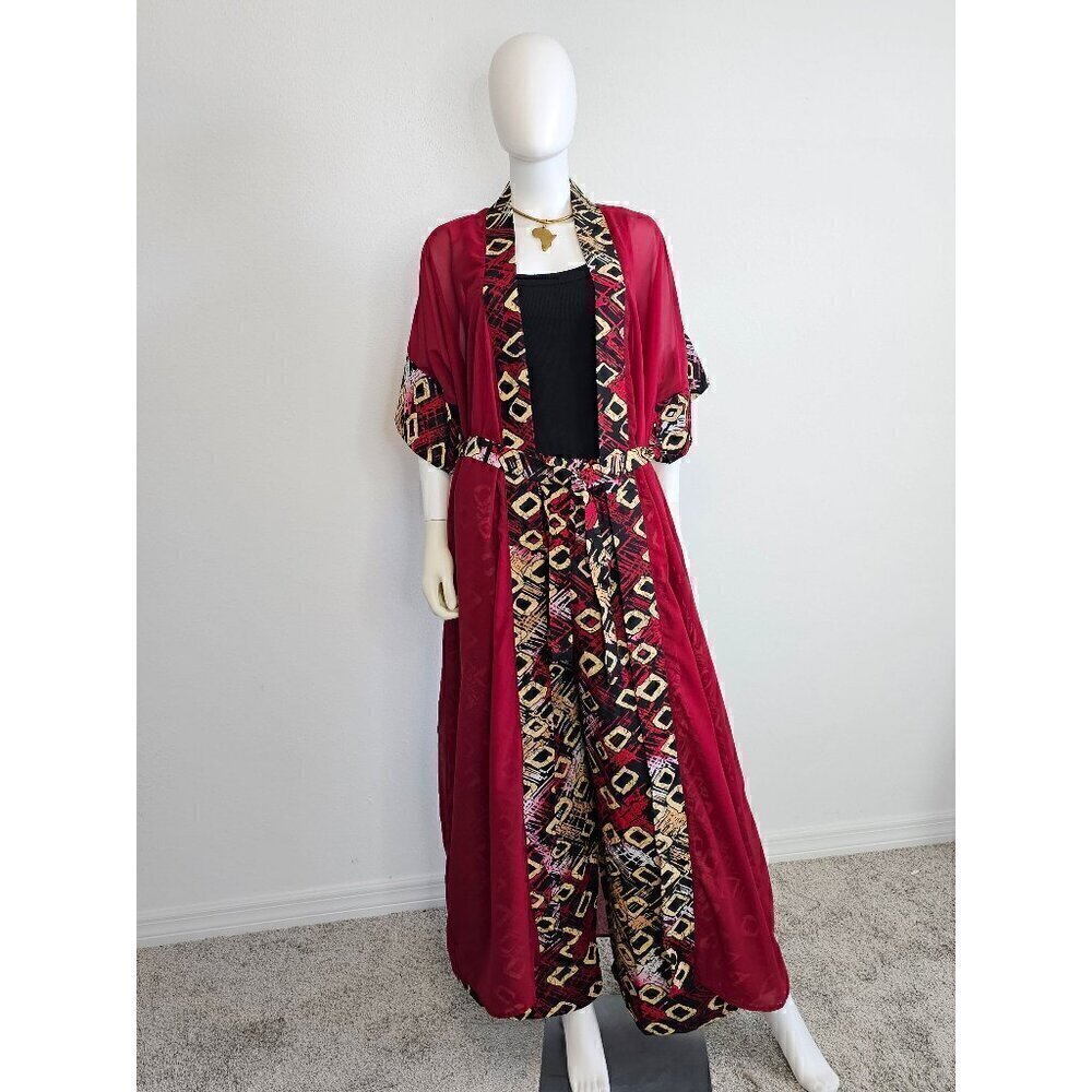 African Chiffon Kimono Kaftan Two Piece Pant Set - Made in Kenya